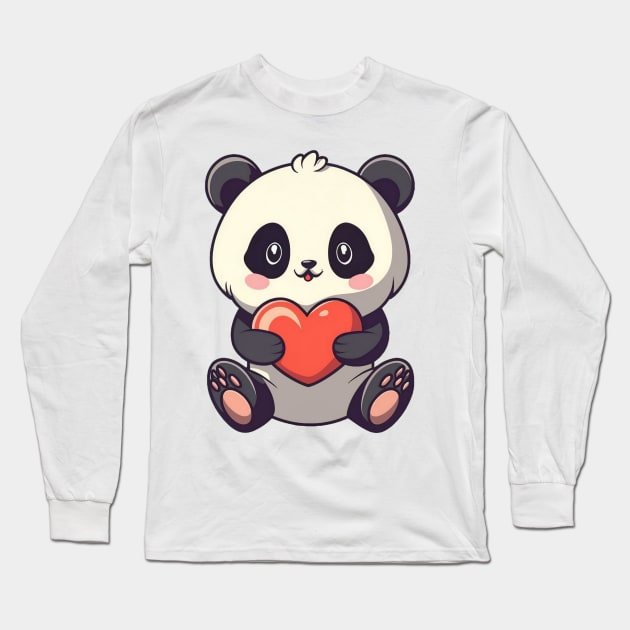 A cute panda bear with heart Long Sleeve T-Shirt by culturageek